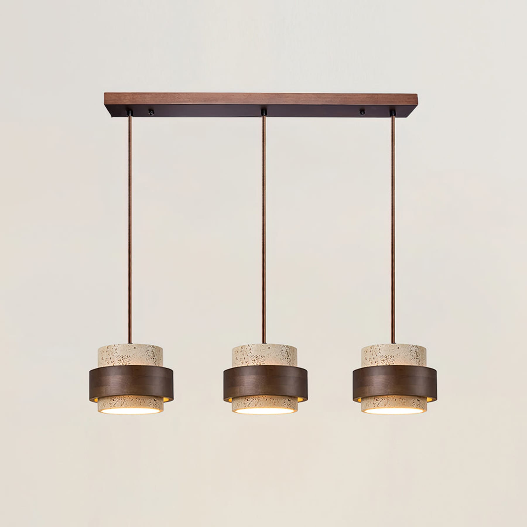 Modern Travertine And Wood Pendant Light For Dining Room in 3 Heads - 80 x 150 cm (31" x 59") — Halden Lighting