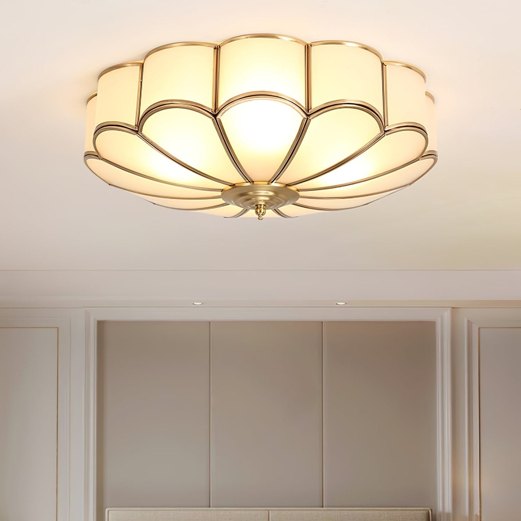 Traditional Brass Flush Mount Ceiling Light With Cool Daylight Glow — Halden Lighting