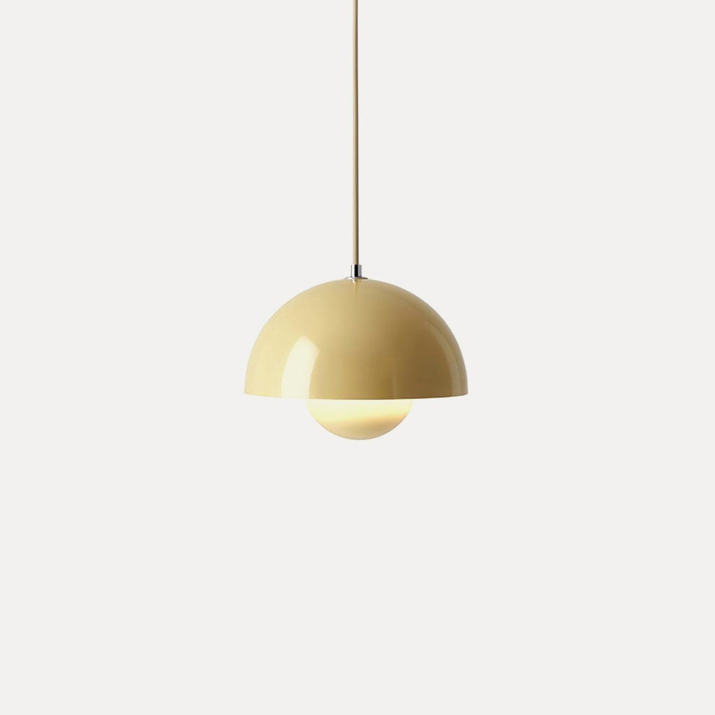 Modern Metal Dome Pendant Light With Integrated LED for Kitchen and Dining in Turmeric — Halden Lighting