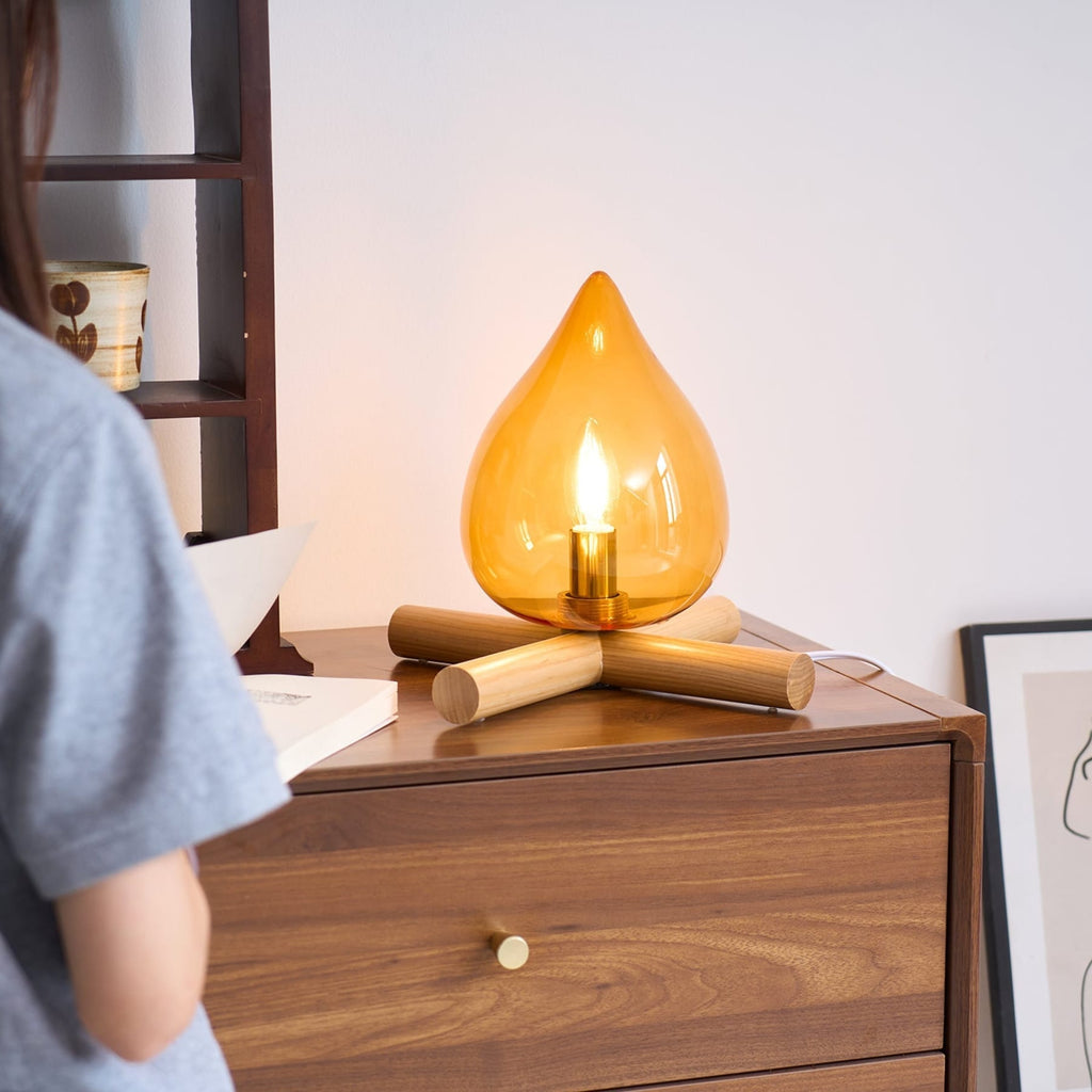 Modern Bamboo and Wood Table Lamp With Warm LED Glow — Halden Lighting