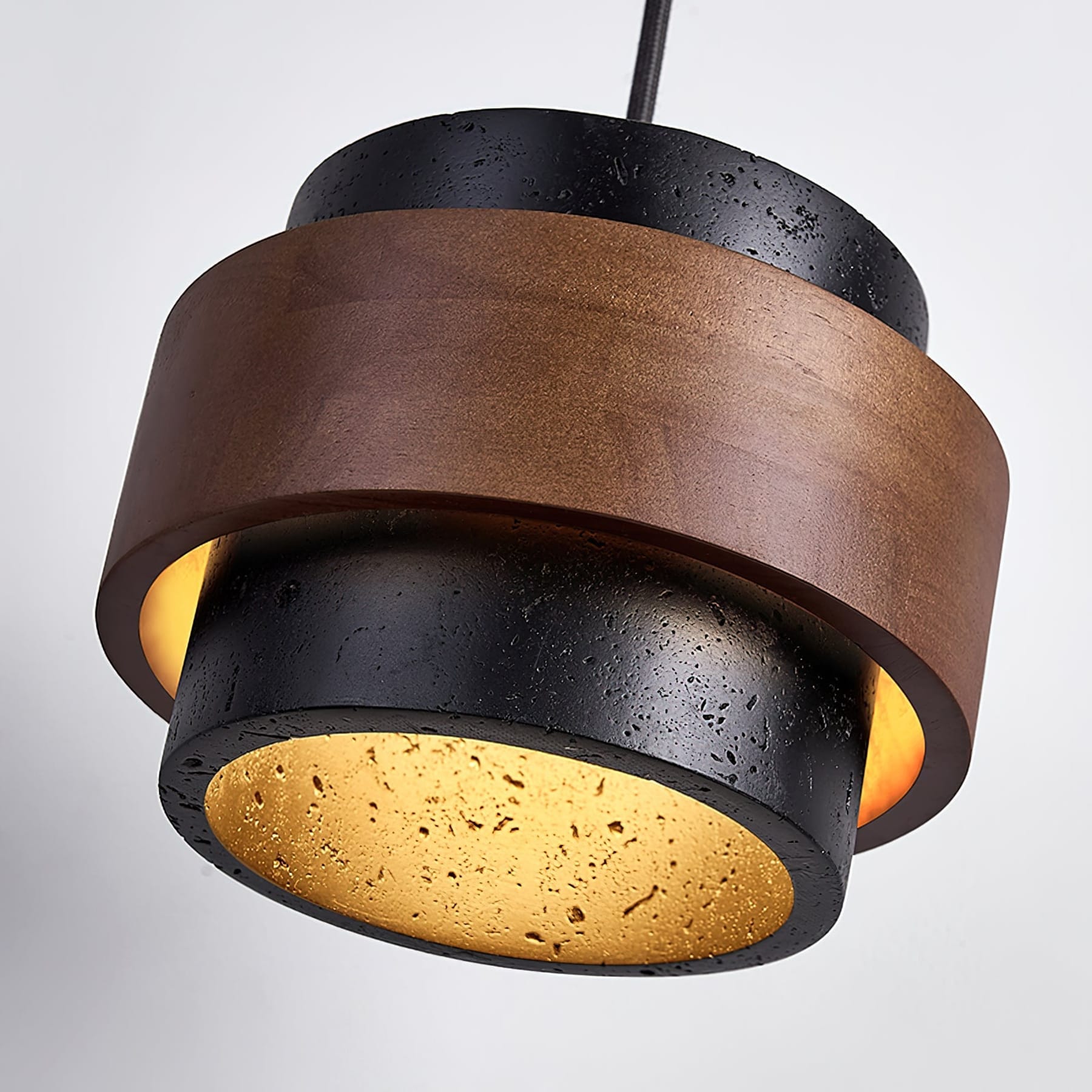 Modern Travertine And Wood Pendant Light For Dining Room — Halden Lighting