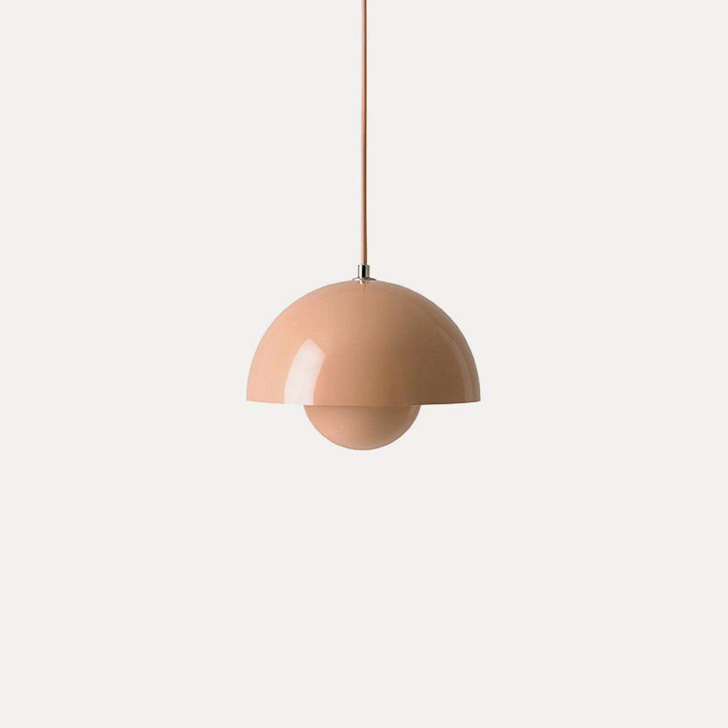 Modern Metal Dome Pendant Light With Integrated LED for Kitchen and Dining in Orange — Halden Lighting