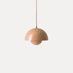 Modern Metal Dome Pendant Light With Integrated LED for Kitchen and Dining in Orange — Halden Lighting