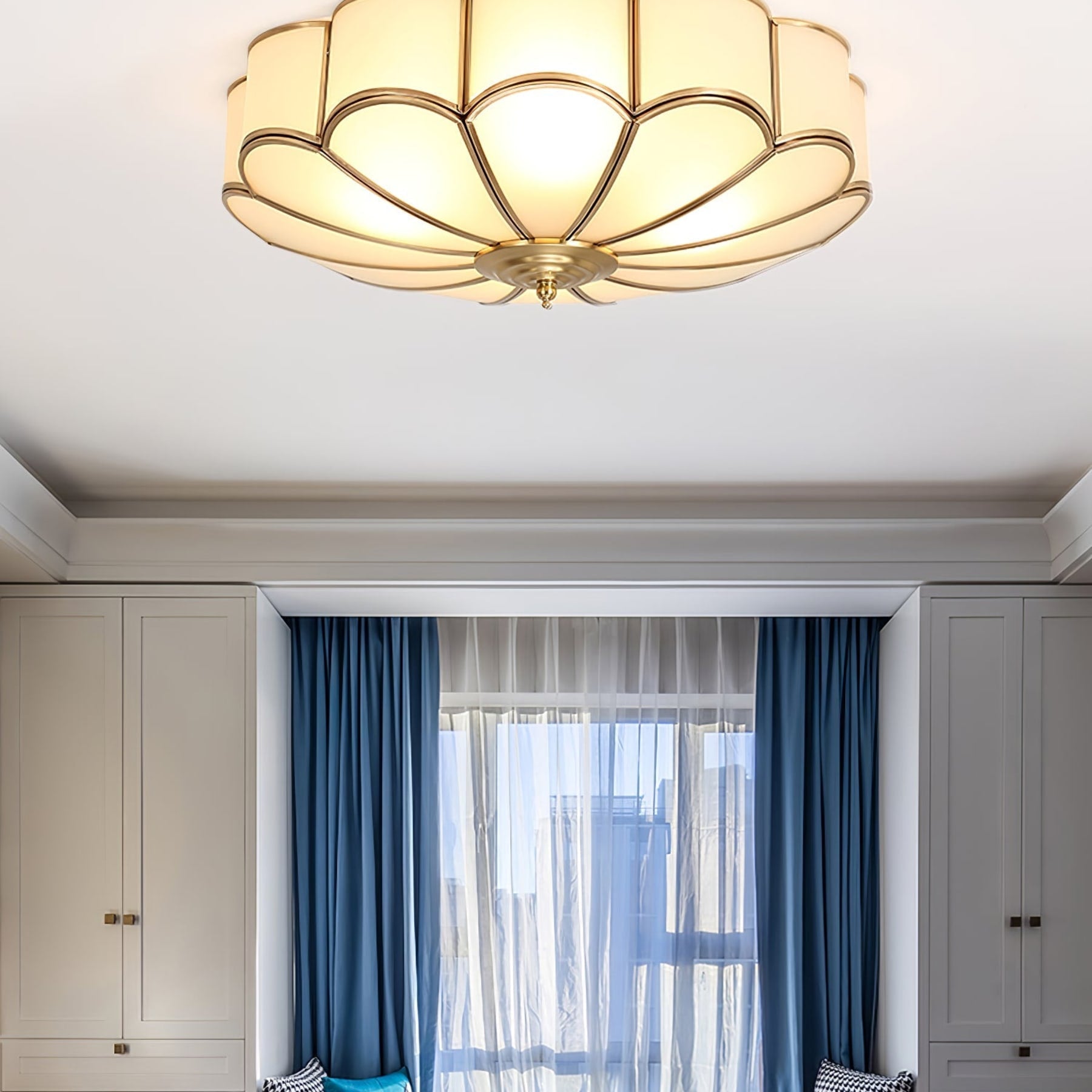 Traditional Brass Flush Mount Ceiling Light With Cool Daylight Glow — Halden Lighting
