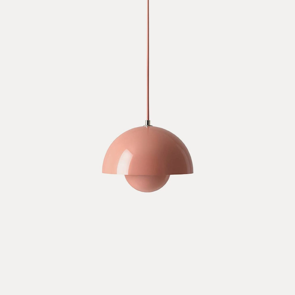 Modern Metal Dome Pendant Light With Integrated LED for Kitchen and Dining in Pink — Halden Lighting