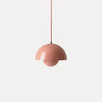 Modern Metal Dome Pendant Light With Integrated LED for Kitchen and Dining in Pink — Halden Lighting