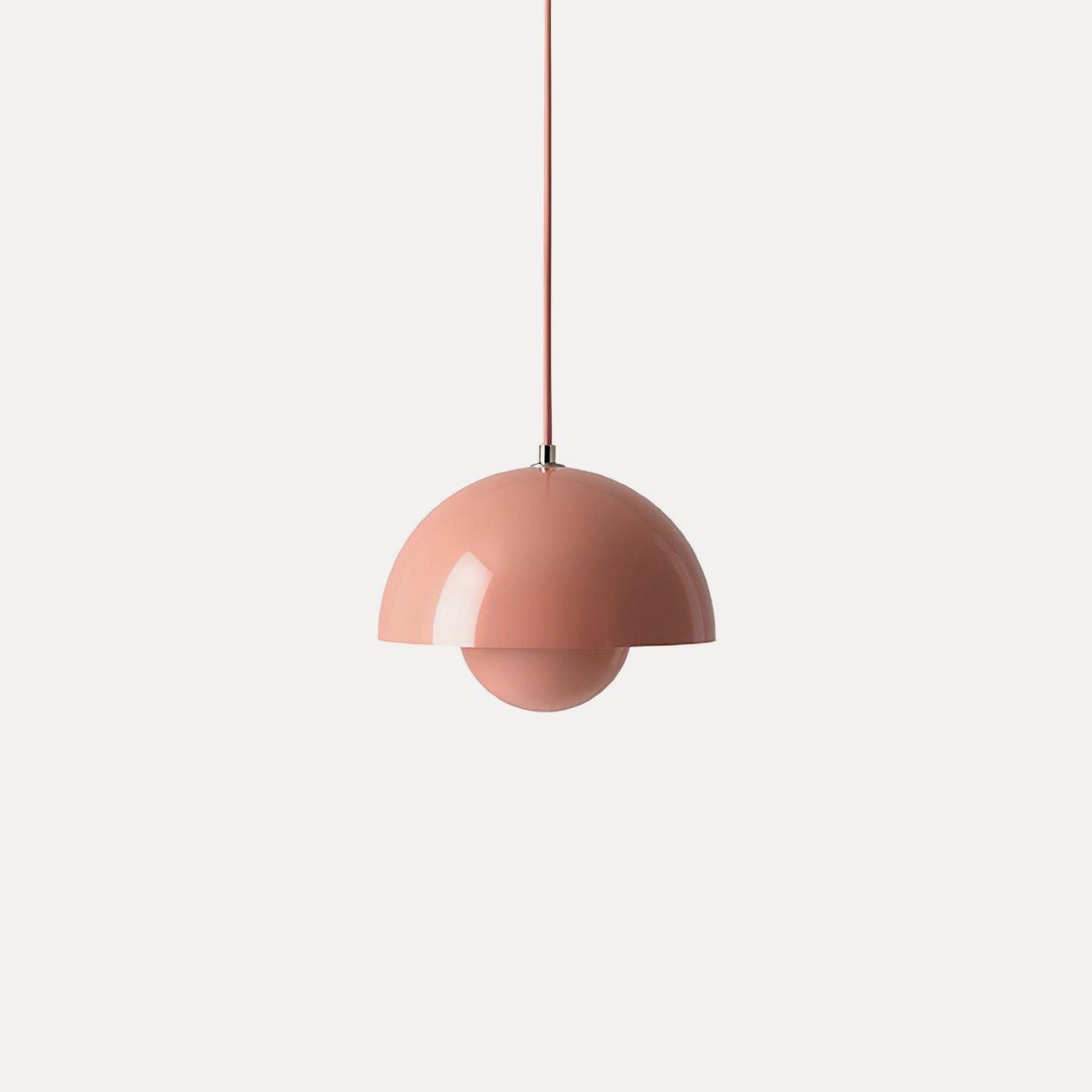 Modern Metal Dome Pendant Light With Integrated LED for Kitchen and Dining in Pink — Halden Lighting