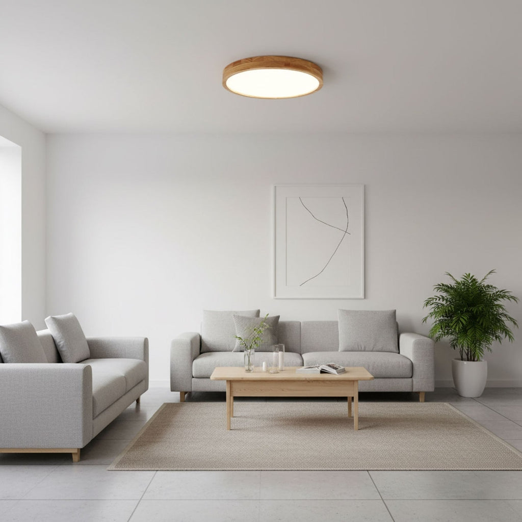 Scandinavian Wood Flush Mount Ceiling Light With Slim Profile — Halden Lighting