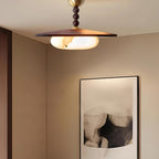 Modern Wood Semi-Flush Ceiling Light With Marble-Effect Glass — Halden Lighting