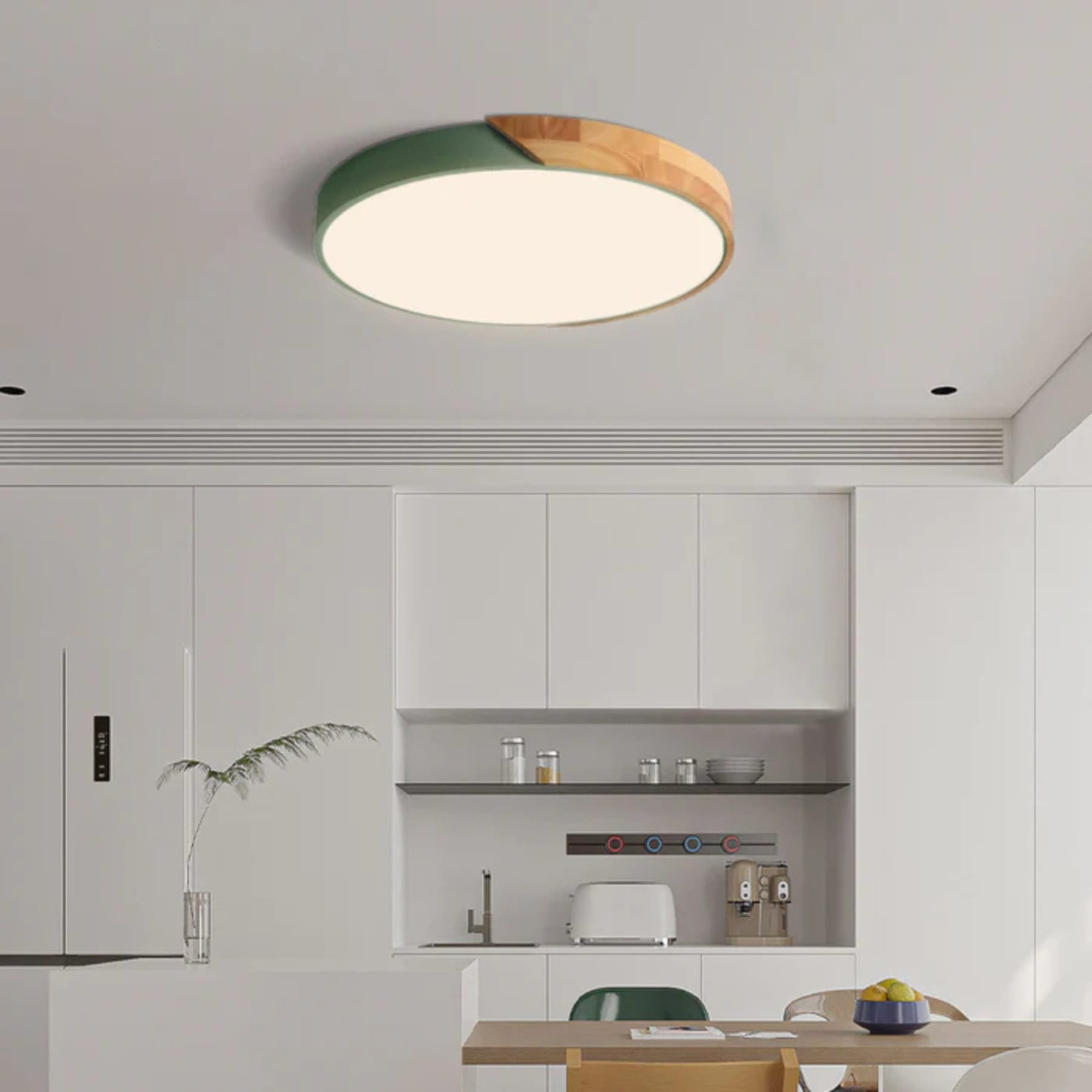 Modern Wood Flush Mount Ceiling Light With Remote Dimming — Halden Lighting