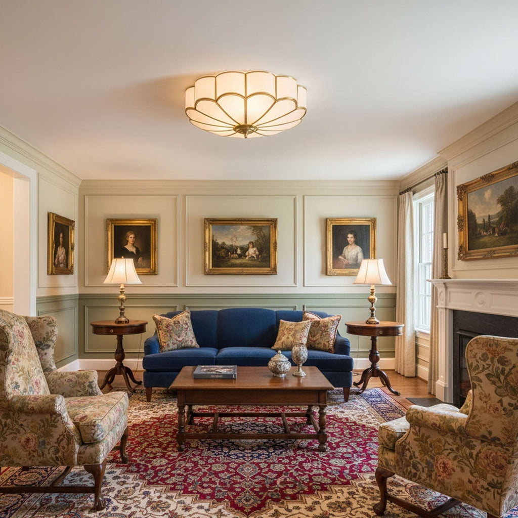 Traditional Brass Flush Mount Ceiling Light With Cool Daylight Glow — Halden Lighting