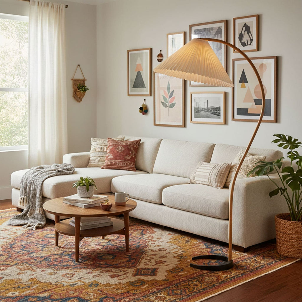Scandinavian Wood Floor Lamp With Warm LED Glow for Living Room — Halden Lighting