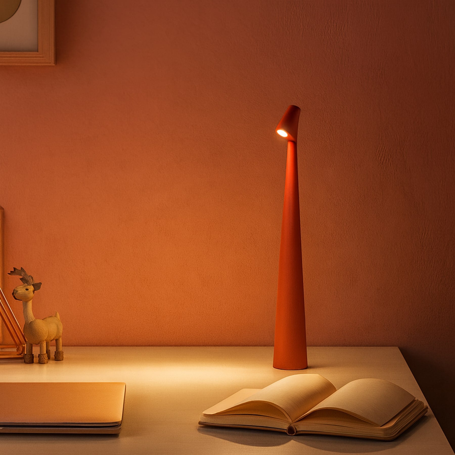 Modern Rechargeable Table Lamp With Tri-Colour Lighting in Red — Halden Lighting