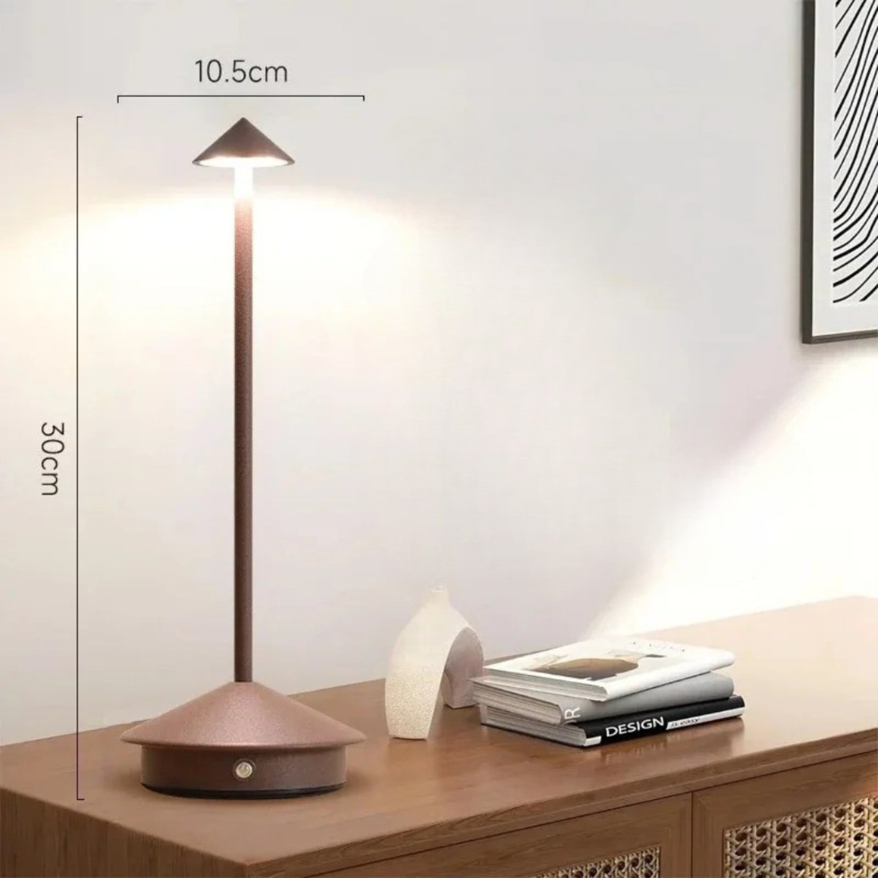 Minimalist Aluminium Cordless Table Lamp With Rechargeable Battery in Brown — Halden Lighting