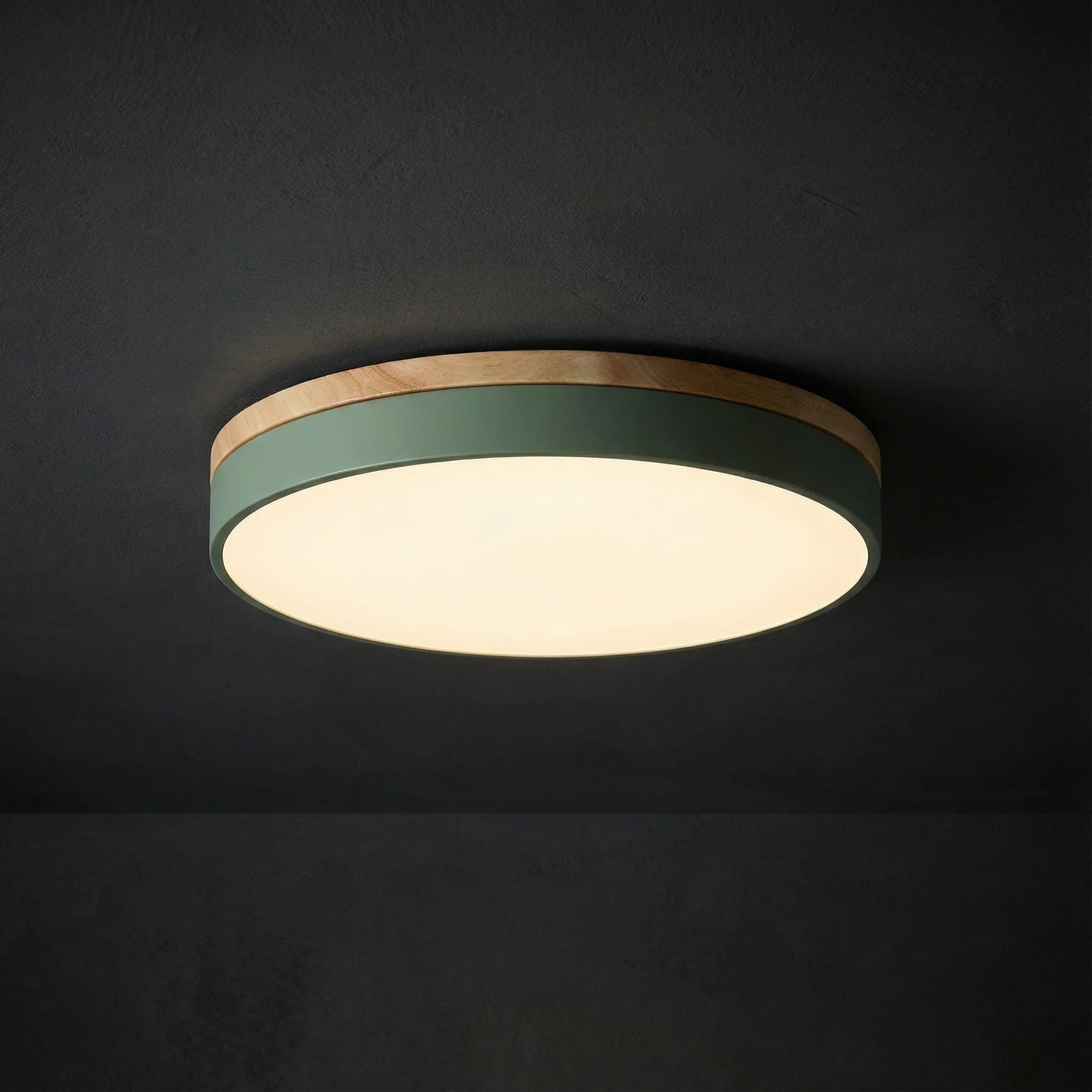 Modern Wood Flush Mount Ceiling Light With Remote Dimming in Green — Halden Lighting