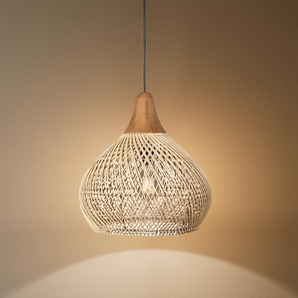 Bohemian Woven Rattan Pendant Light With Warm Neutral Glow — Halden Lighting