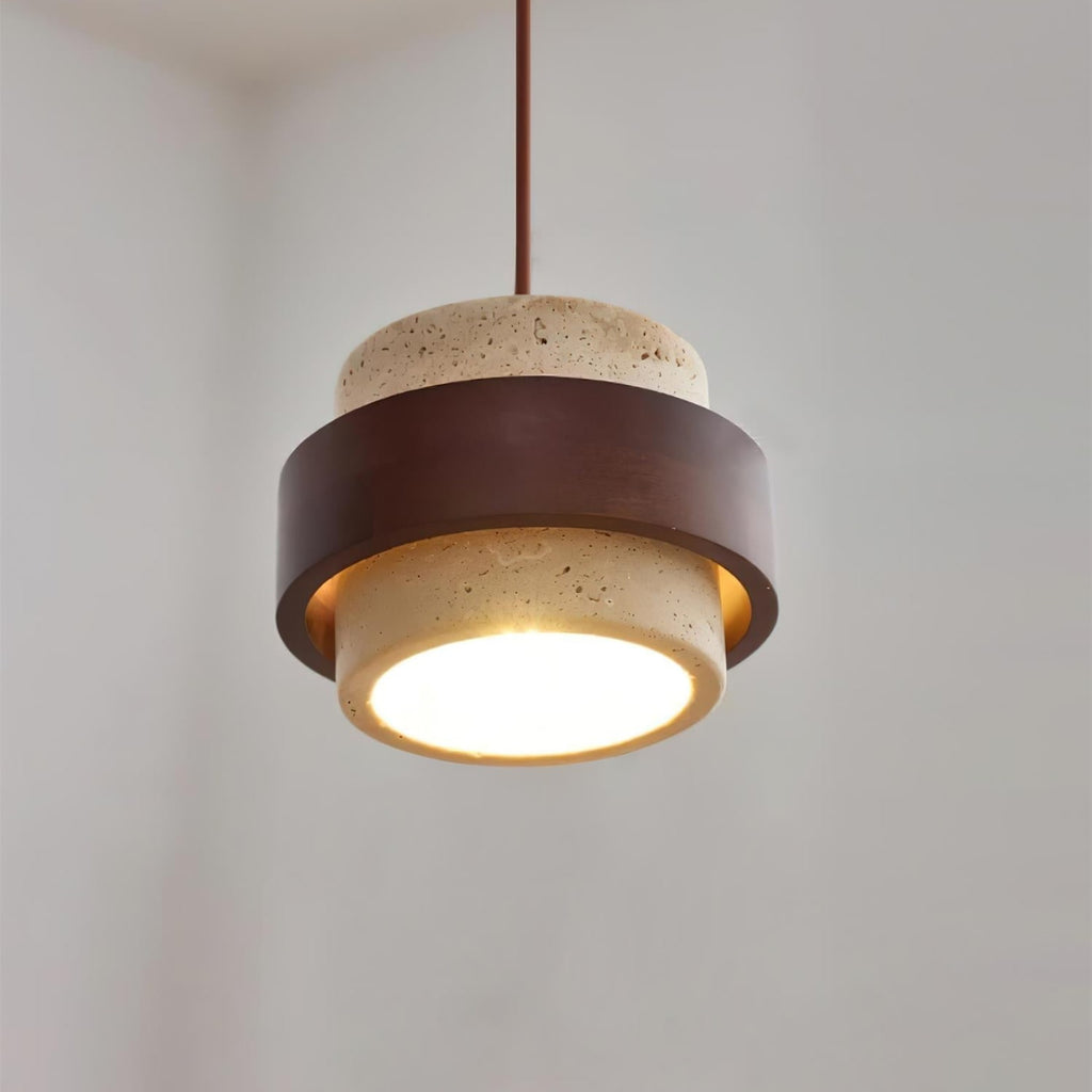 Modern Travertine And Wood Pendant Light For Dining Room — Halden Lighting