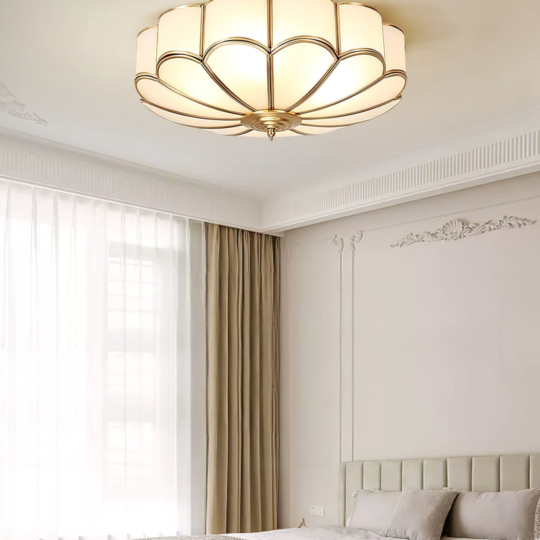 Traditional Brass Flush Mount Ceiling Light With Cool Daylight Glow — Halden Lighting