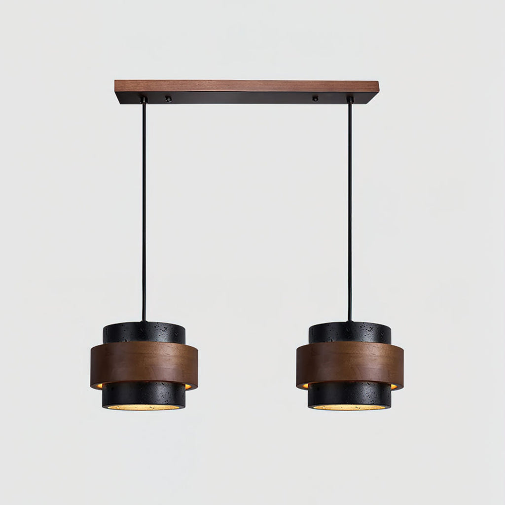 Modern Travertine And Wood Pendant Light For Dining Room — Halden Lighting