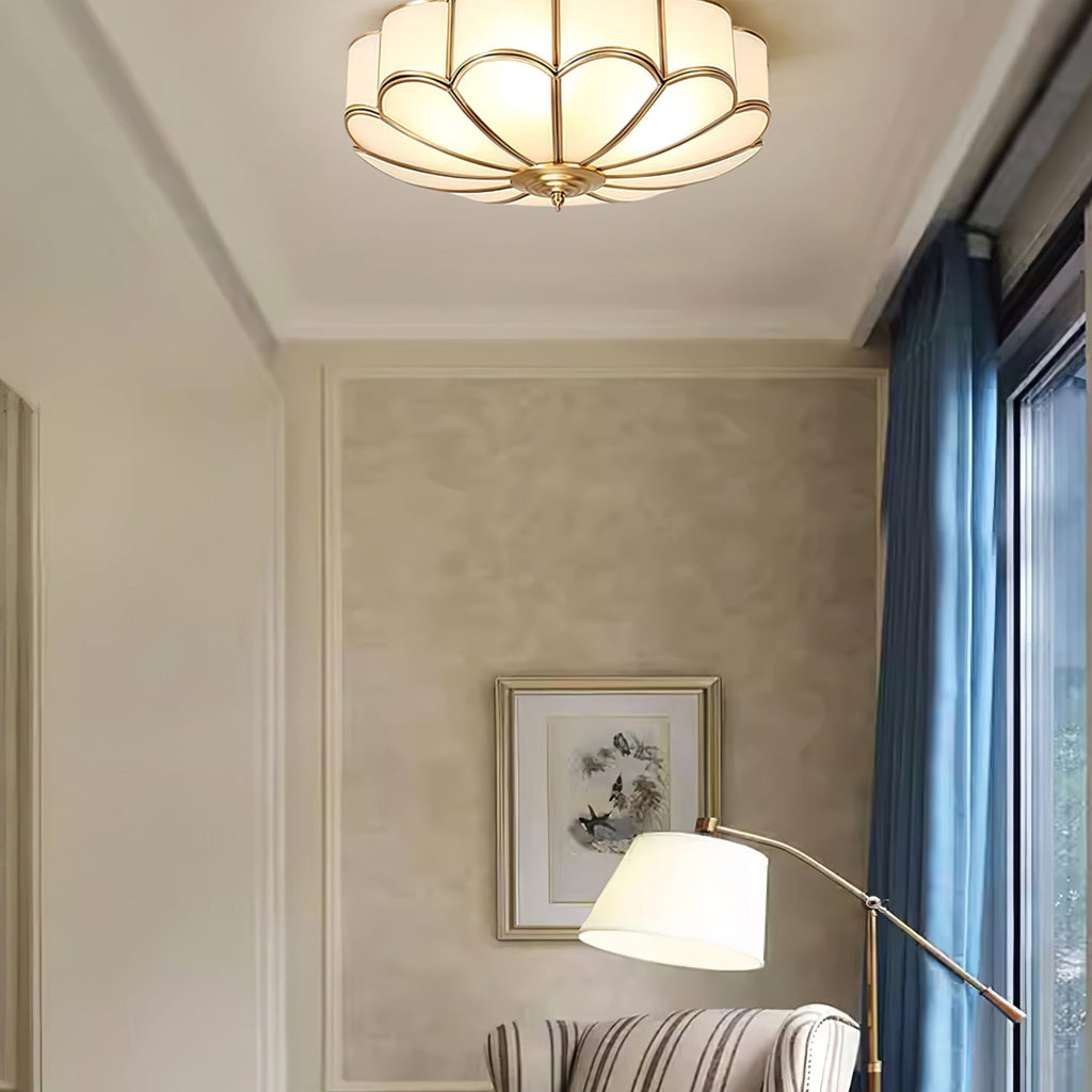 Traditional Brass Flush Mount Ceiling Light With Cool Daylight Glow — Halden Lighting