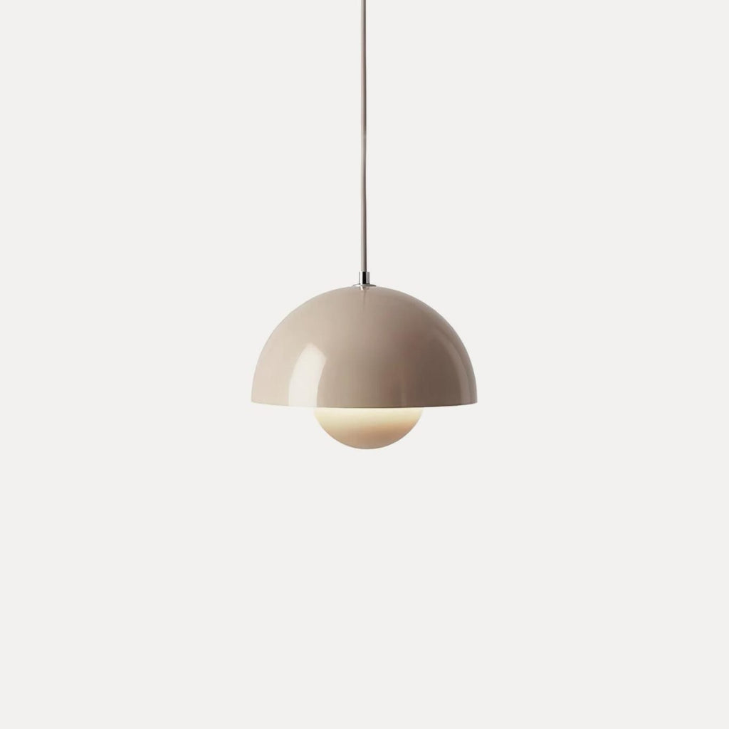 Modern Metal Dome Pendant Light With Integrated LED for Kitchen and Dining in Beige Grey — Halden Lighting