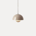 Modern Metal Dome Pendant Light With Integrated LED for Kitchen and Dining in Beige Grey — Halden Lighting