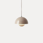 Modern Metal Dome Pendant Light With Integrated LED for Kitchen and Dining in Beige Grey — Halden Lighting