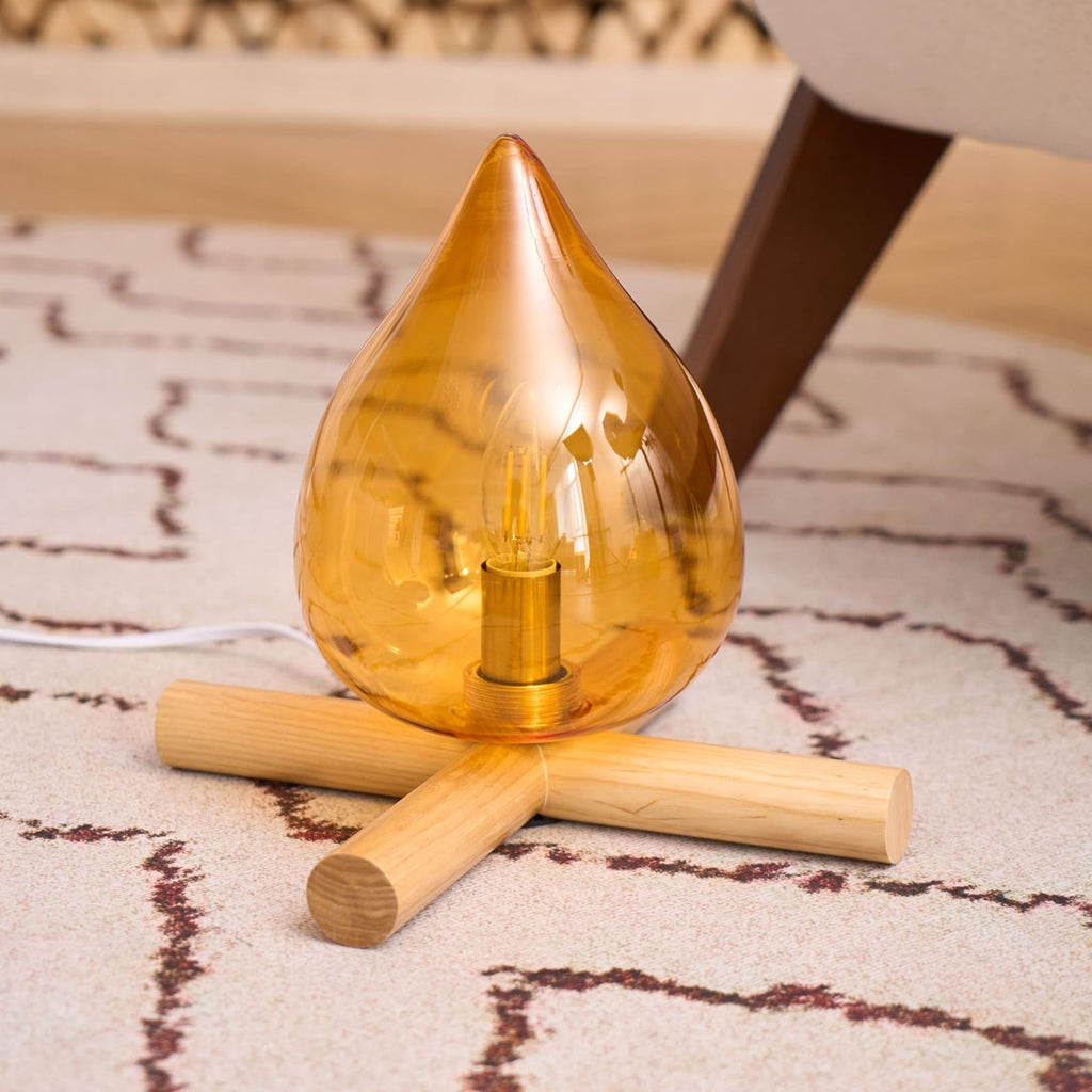 Modern Bamboo and Wood Table Lamp With Warm LED Glow — Halden Lighting