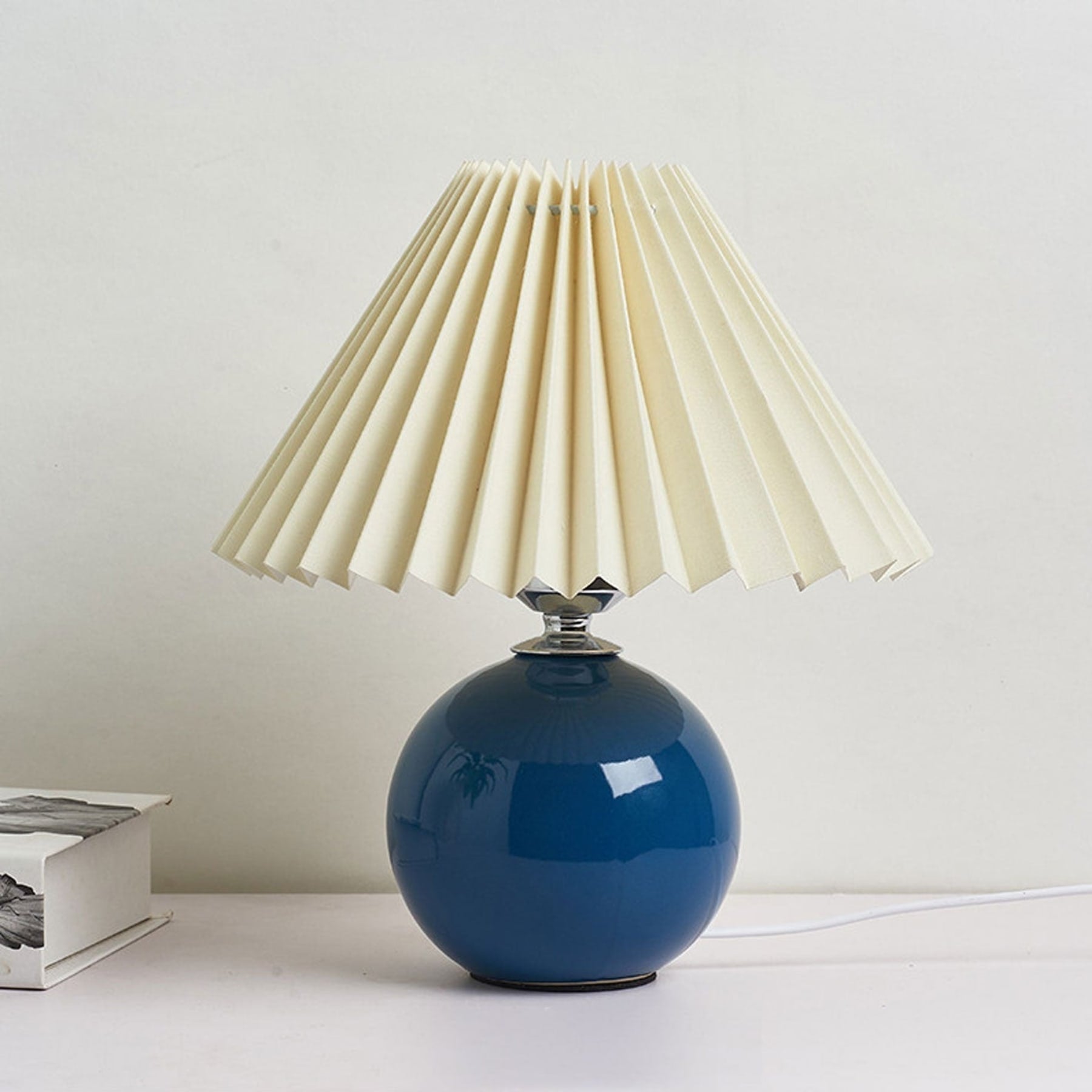 Retro Ceramic Table Lamp With Warm LED Glow in Blue — Halden Lighting