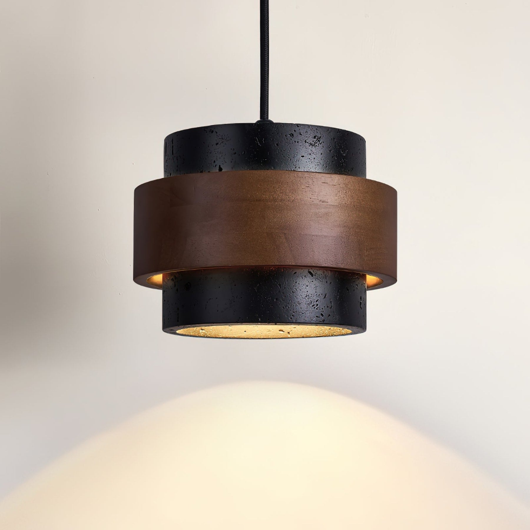 Modern Travertine And Wood Pendant Light For Dining Room — Halden Lighting