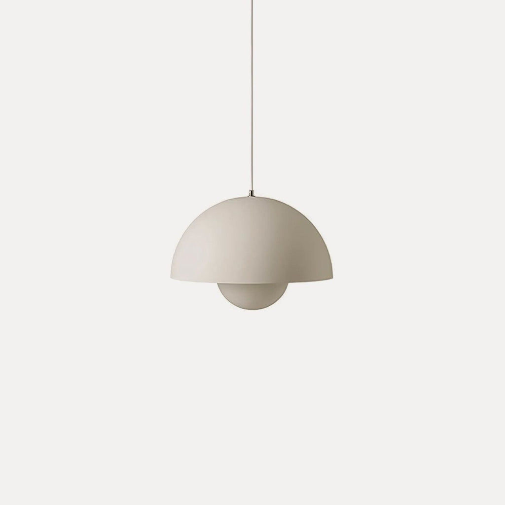 Modern Metal Dome Pendant Light With Integrated LED for Kitchen and Dining in Matte Beige — Halden Lighting