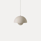 Modern Metal Dome Pendant Light With Integrated LED for Kitchen and Dining in Matte Beige — Halden Lighting