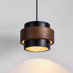 Modern Travertine And Wood Pendant Light For Dining Room in Dark Brown Black — Halden Lighting