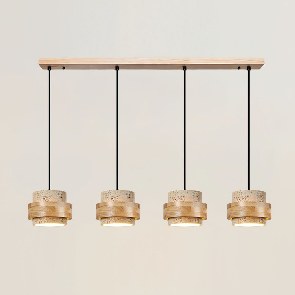 Modern Travertine And Wood Pendant Light For Dining Room — Halden Lighting
