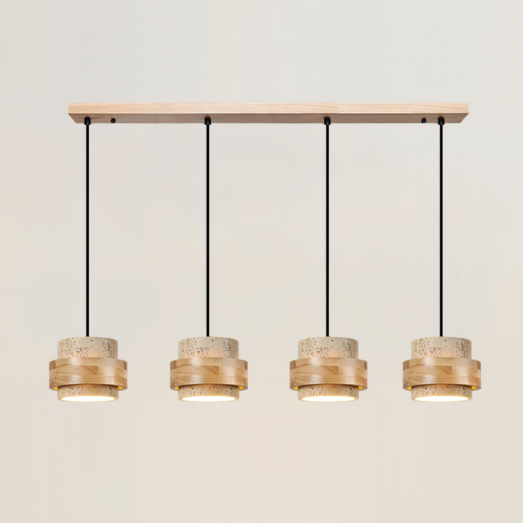 Modern Travertine And Wood Pendant Light For Dining Room — Halden Lighting