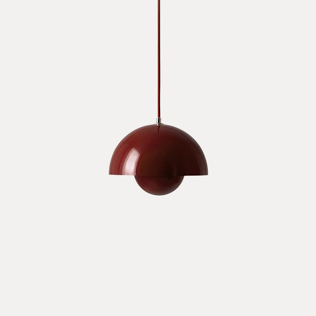 Modern Metal Dome Pendant Light With Integrated LED for Kitchen and Dining in Red — Halden Lighting