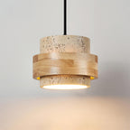 Modern Travertine And Wood Pendant Light For Dining Room in Brown Yellow — Halden Lighting