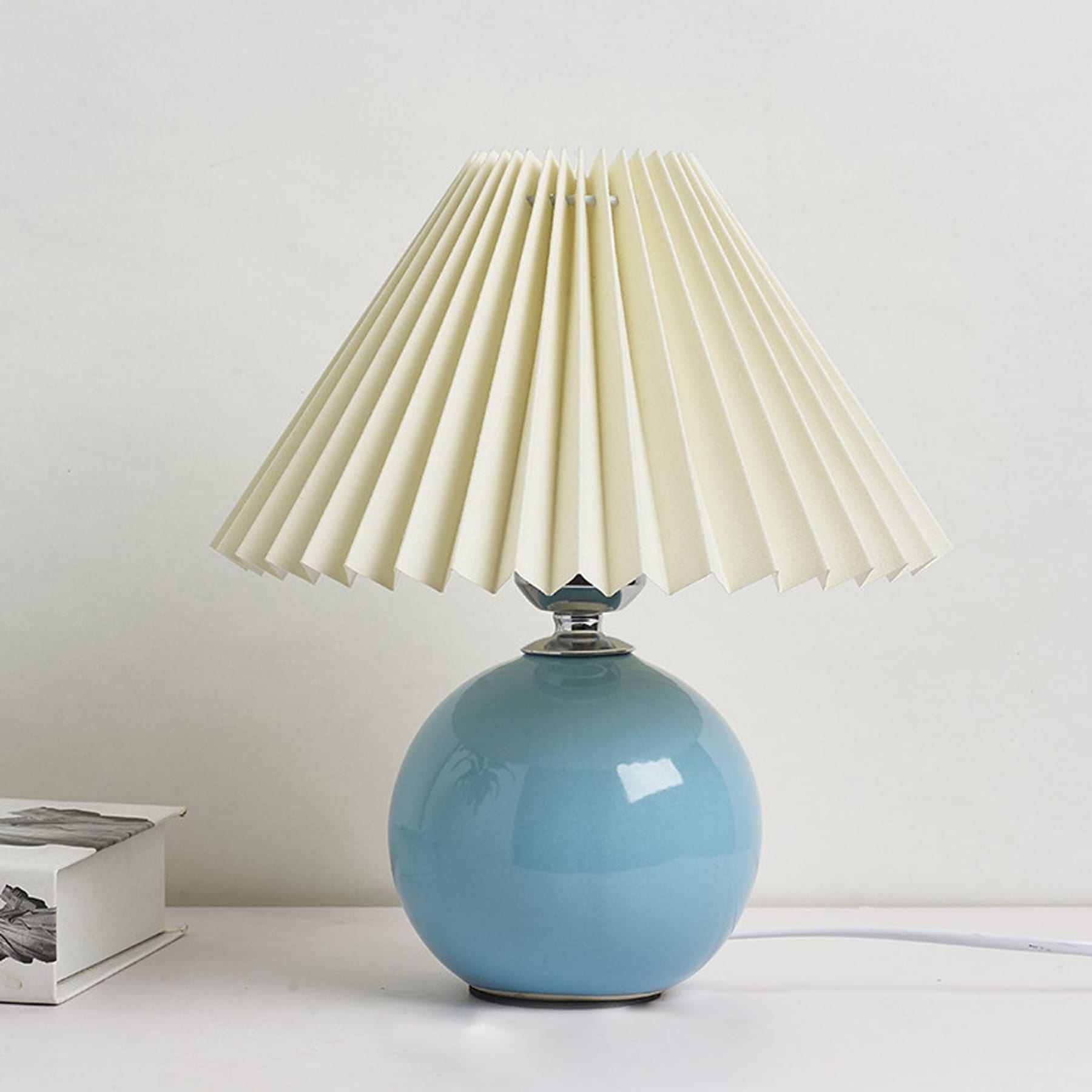 Retro Ceramic Table Lamp With Warm LED Glow in Light Blue — Halden Lighting