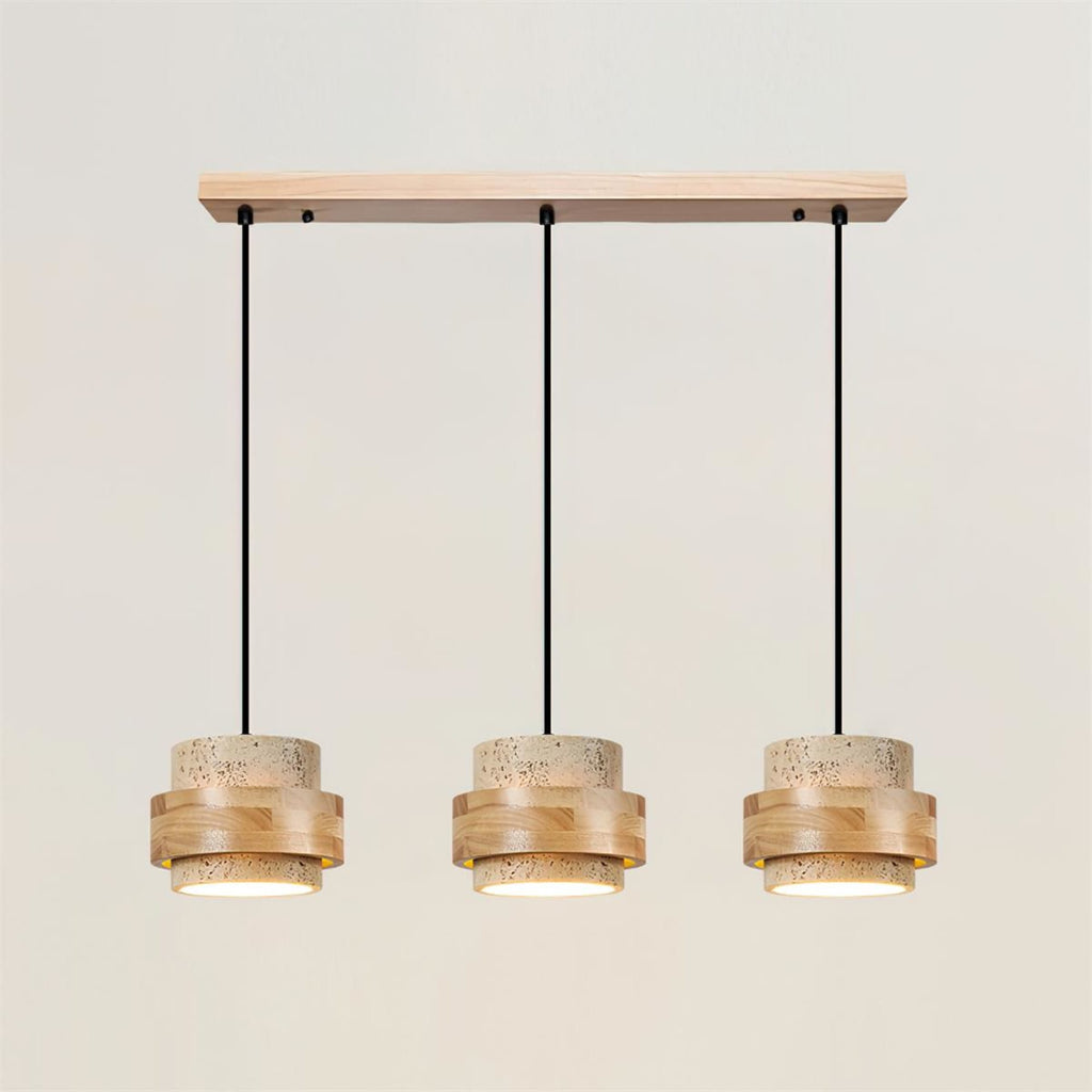 Modern Travertine And Wood Pendant Light For Dining Room — Halden Lighting