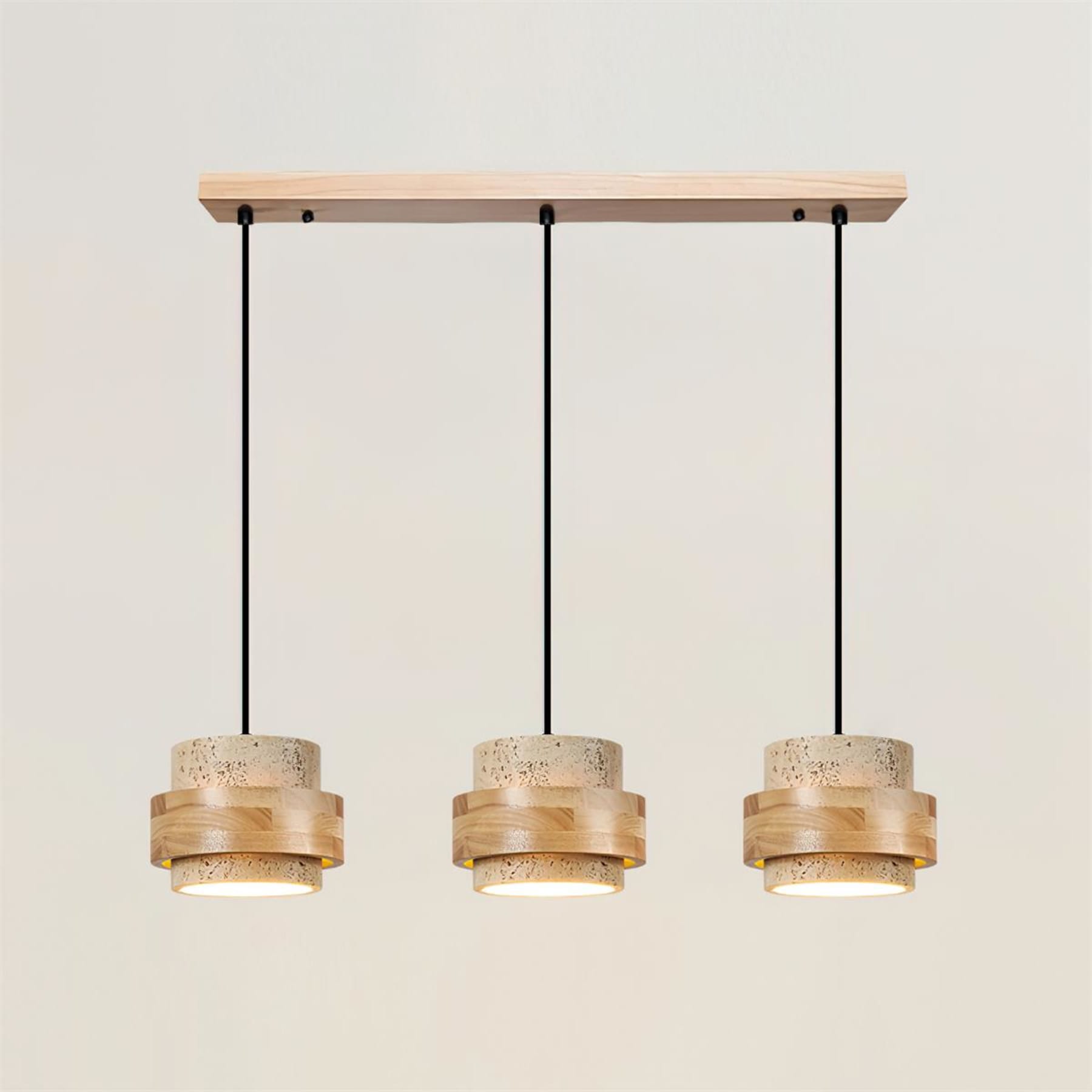 Modern Travertine And Wood Pendant Light For Dining Room — Halden Lighting