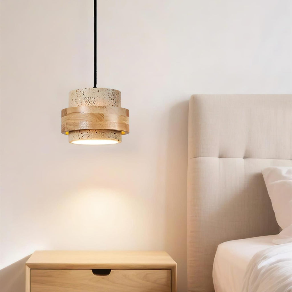 Modern Travertine And Wood Pendant Light For Dining Room — Halden Lighting