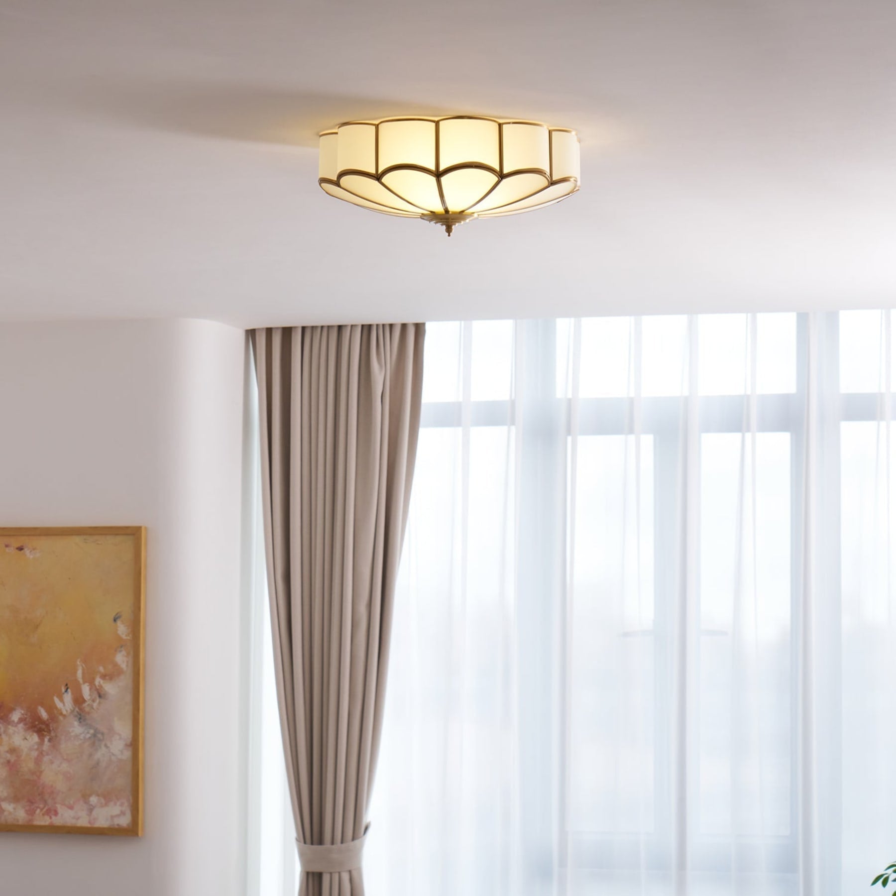 Traditional Brass Flush Mount Ceiling Light With Cool Daylight Glow — Halden Lighting