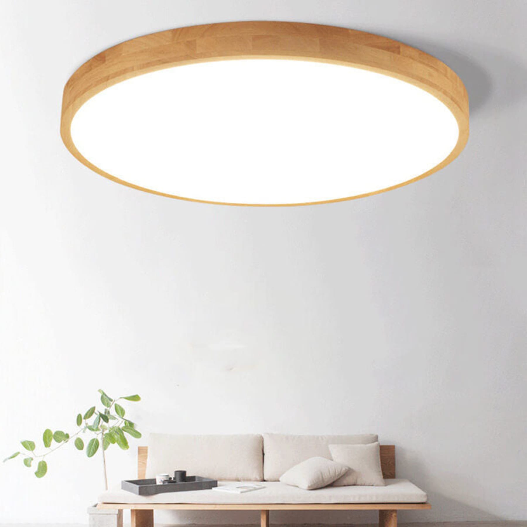 Scandinavian Wood Flush Mount Ceiling Light With Integrated LED — Halden Lighting