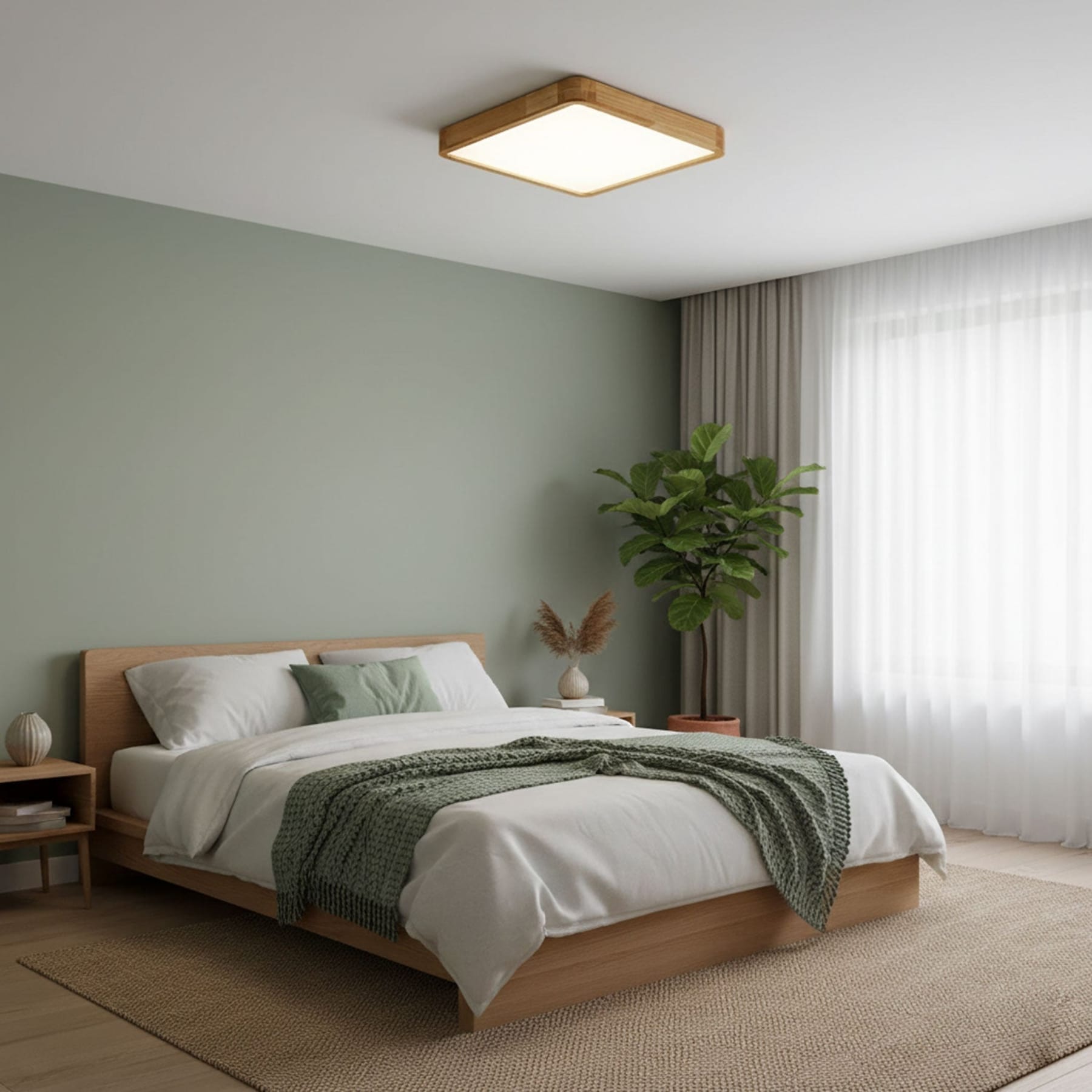Scandinavian Wood Flush Mount Ceiling Light With Slim Profile — Halden Lighting