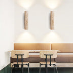 Modern Travertine And Wood Wall Light With Warm LED Glow — Halden Lighting