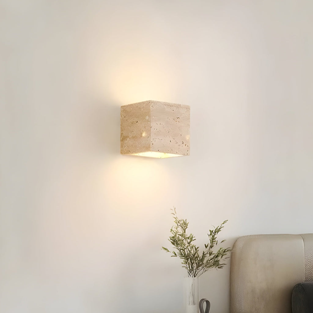 Modern Travertine Stone Wall Light With Warm LED Glow — Halden Lighting