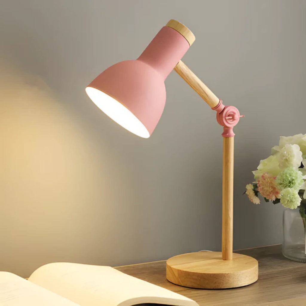 Modern Wood Table Lamp With Tri-Colour Dimmable Light for Home Office in Pink — Halden Lighting