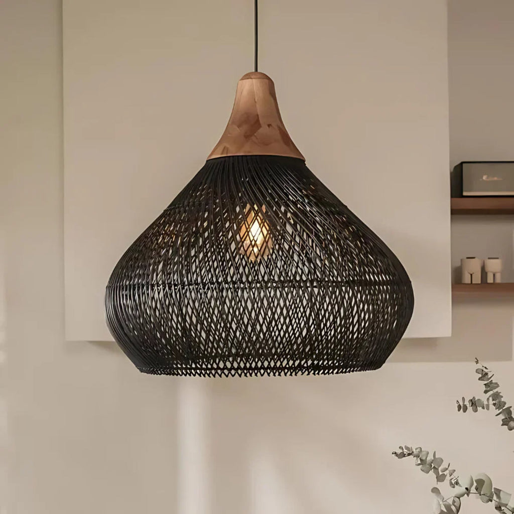Bohemian Woven Rattan Pendant Light With Warm Neutral Glow — Halden Lighting
