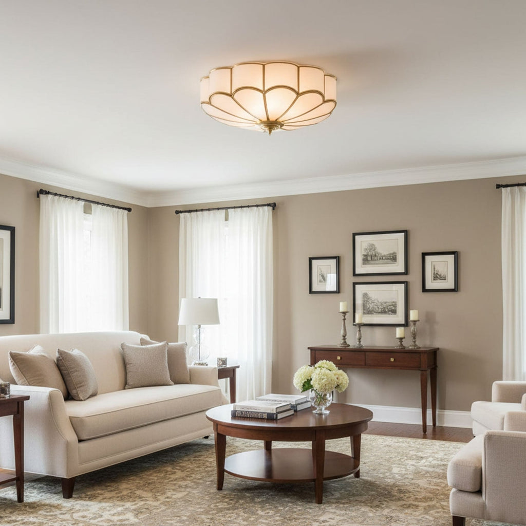 Traditional Brass Flush Mount Ceiling Light With Cool Daylight Glow — Halden Lighting