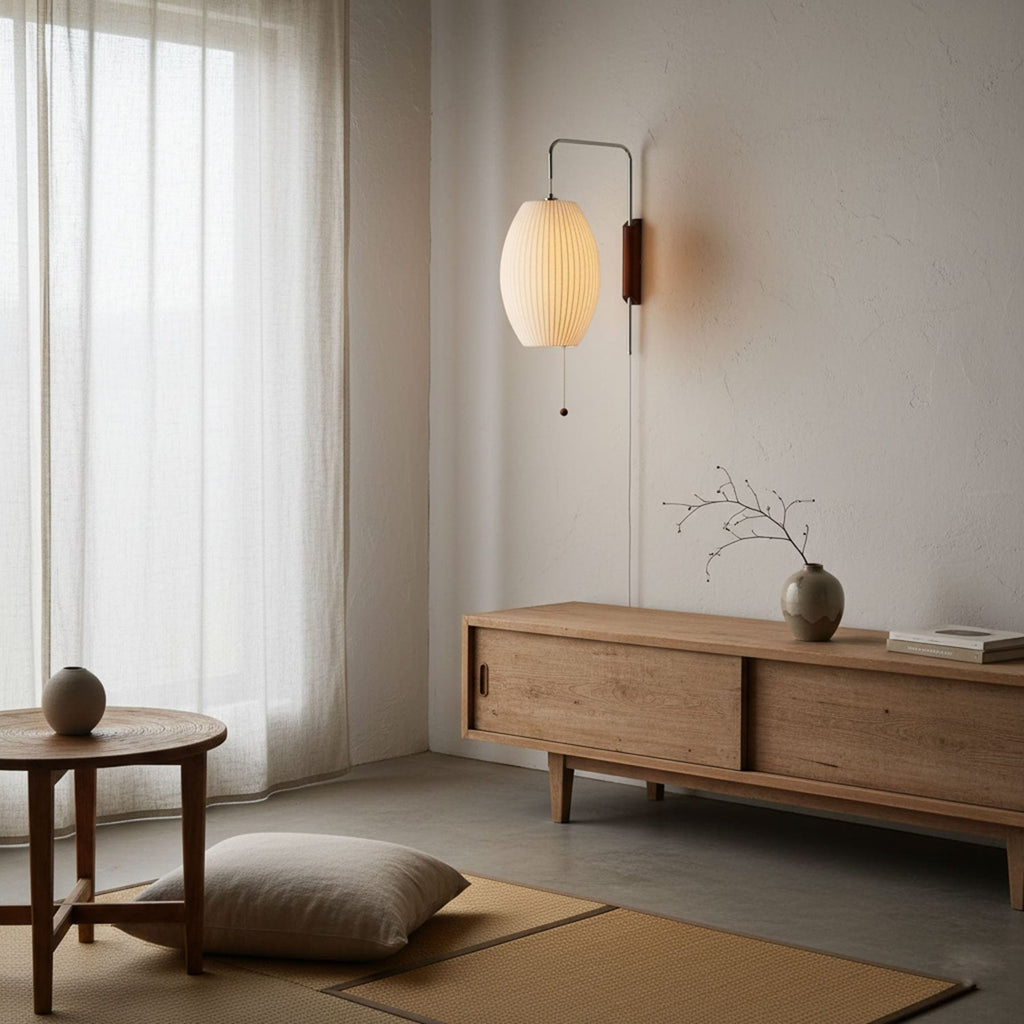 Retro Silk and Walnut Wall Light With Warm LED Glow — Halden Lighting
